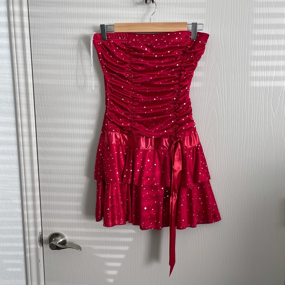 Red Formal Ruched Sequin Prom Dress